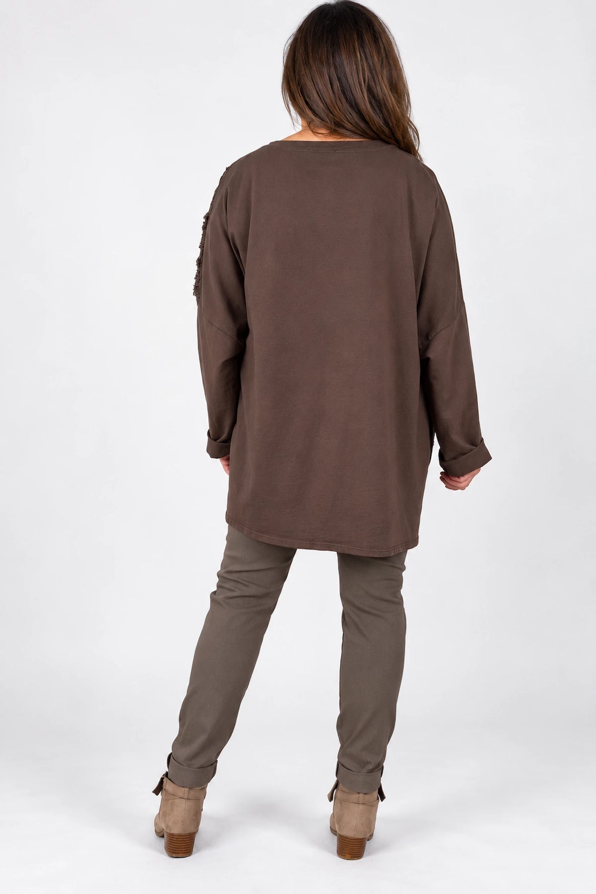 Cotton Fine Needlecord Patch Parisi Top - Chocolate