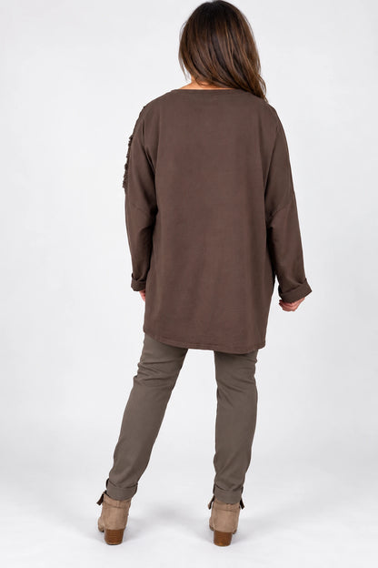 Cotton Fine Needlecord Patch Parisi Top - Chocolate