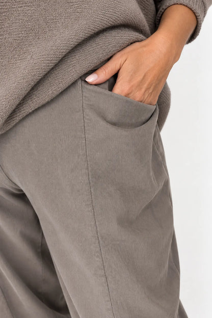 Pure Cotton Double Pocket Seam Front Needlecord Rigiala Pants - Mocha