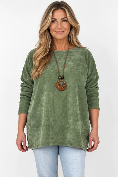 Ariana Chenille Necklace Top - Vintage Sage