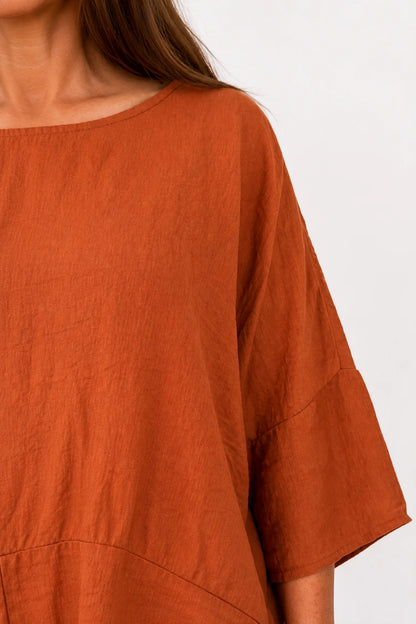 Button Detail Florence Top - Spice Terracotta