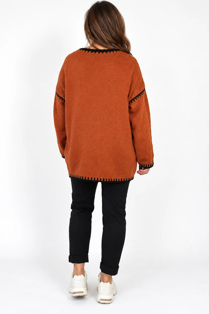 Wool Mix Veronica Lightweight Knit Jumper - Burnt Orange