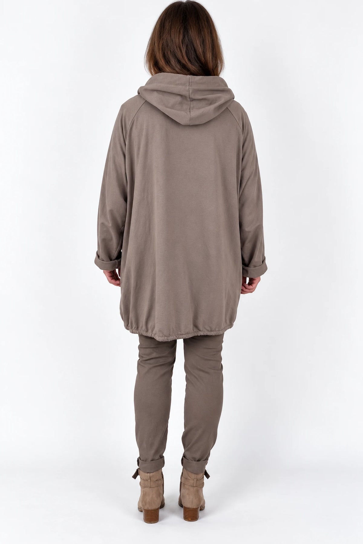 Cotton Gold Stitch Detail Zipped Florenzi Hooded Jacket - Mocha