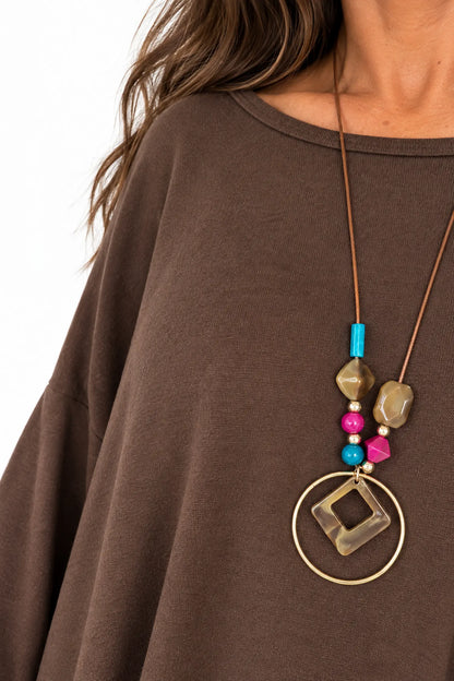 Fine Knit Como Necklace Top - Chocolate