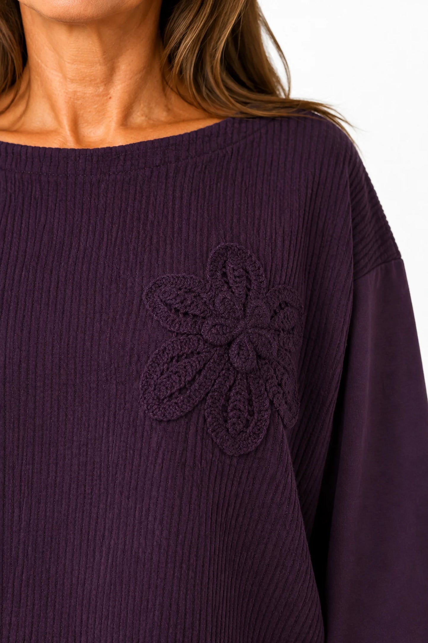 Cotton Embroidered Floral Tied Hem Flerissa Top - Grape