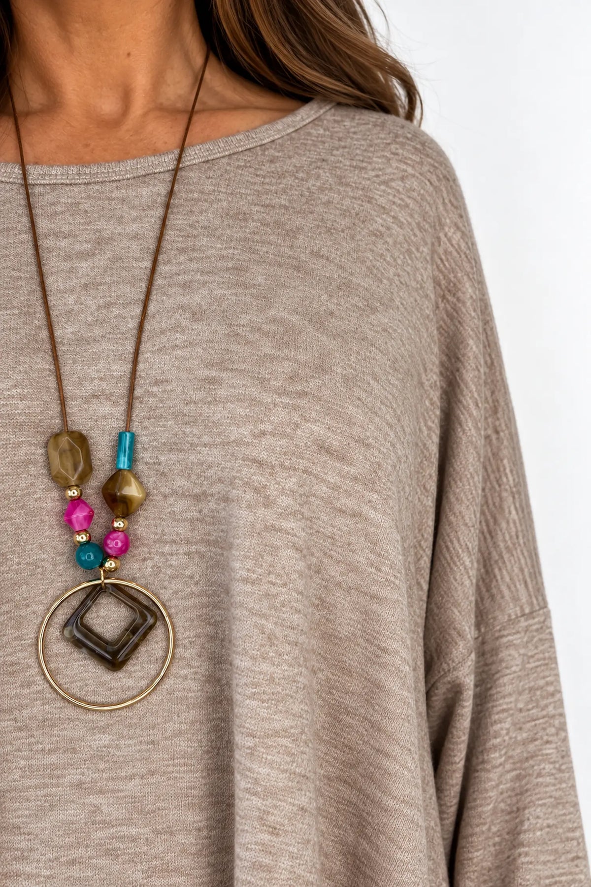 Fine Knit Como Necklace Top - Fleck Mocha