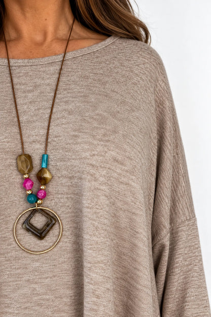 Fine Knit Como Necklace Top - Fleck Mocha