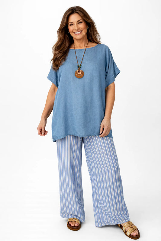 Denim Look Carinella Necklace Top - Denim