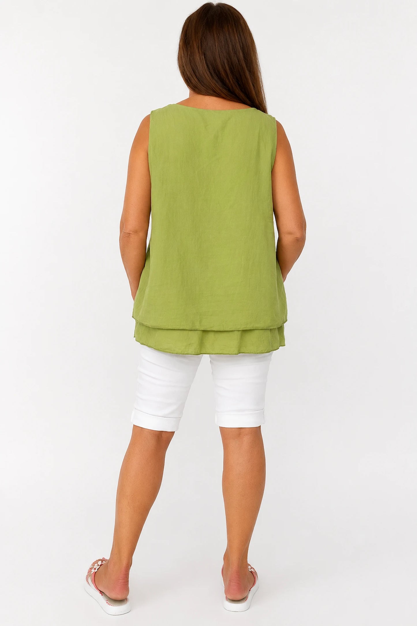 Pure Cotton Fully Lined Embroidery Anglaise Missi Vest - Apple
