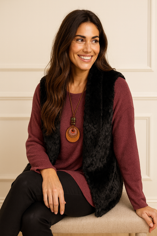 Faux Fur Double Pocket Paris Gillet - Black
