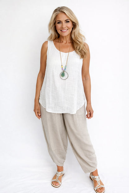 Fully Lined Cotton Italia Necklace Vest - White