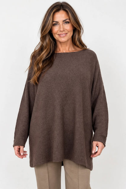 Fine Knit Seam Sleeve Tulia Top - Chocolate