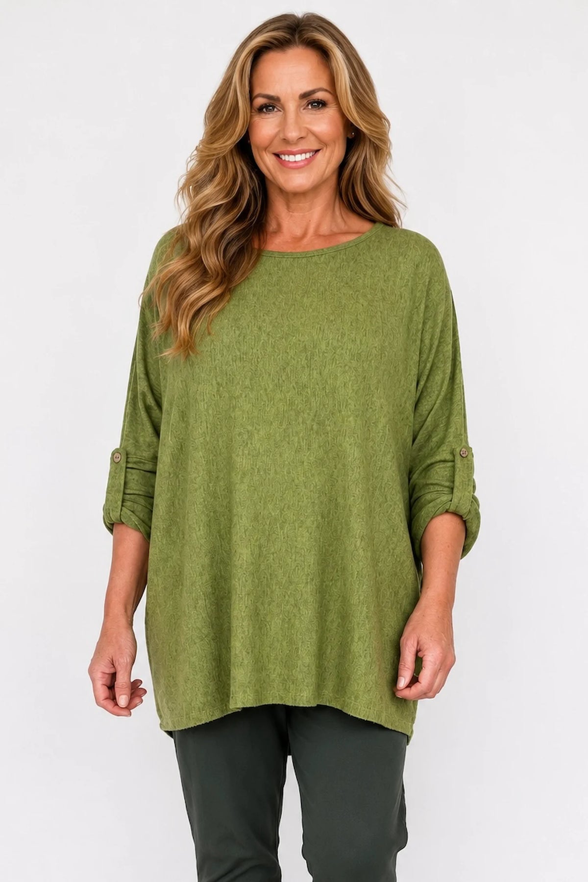 Fine Knit Button Sleeve Batwing Angelica Top - Lime Green