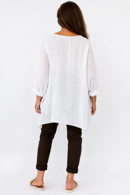 Cotton Fully Lined Isabel Necklace Batwing Top - White