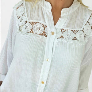 Oversized Bubble Cotton Positano Shirt - White