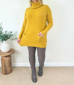 Cosy Knit Double Pocket Roll Neck Jumper