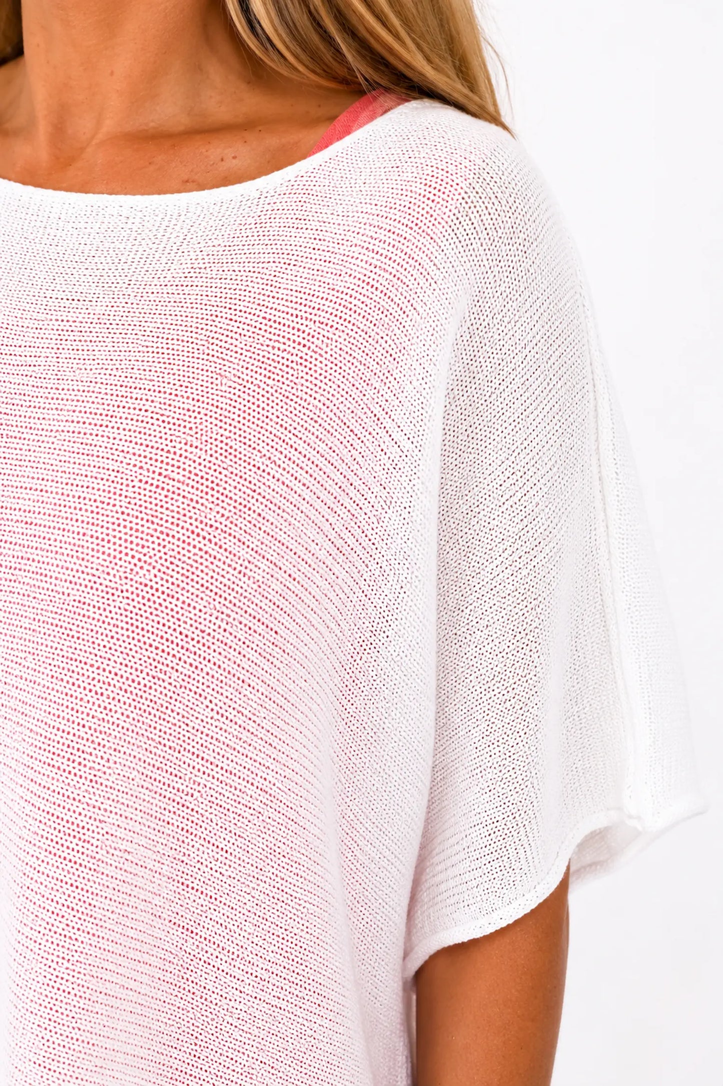 Cotton Seam Sleave Knit Batwing Jude Top - White
