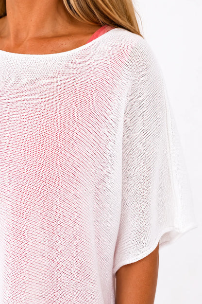 Cotton Seam Sleave Knit Batwing Jude Top - White