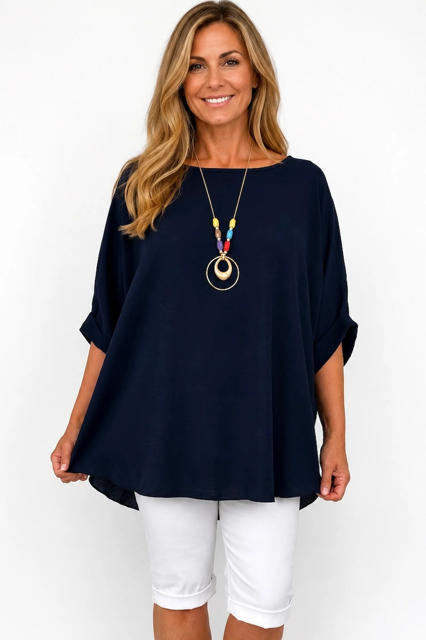 Lightweight Flow Telisa Necklace Top - Navy