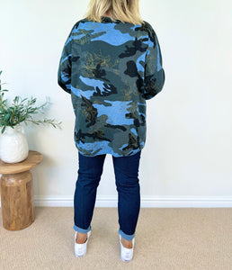 Wool Mix Fine Knit Gold Line Camo Top AW24