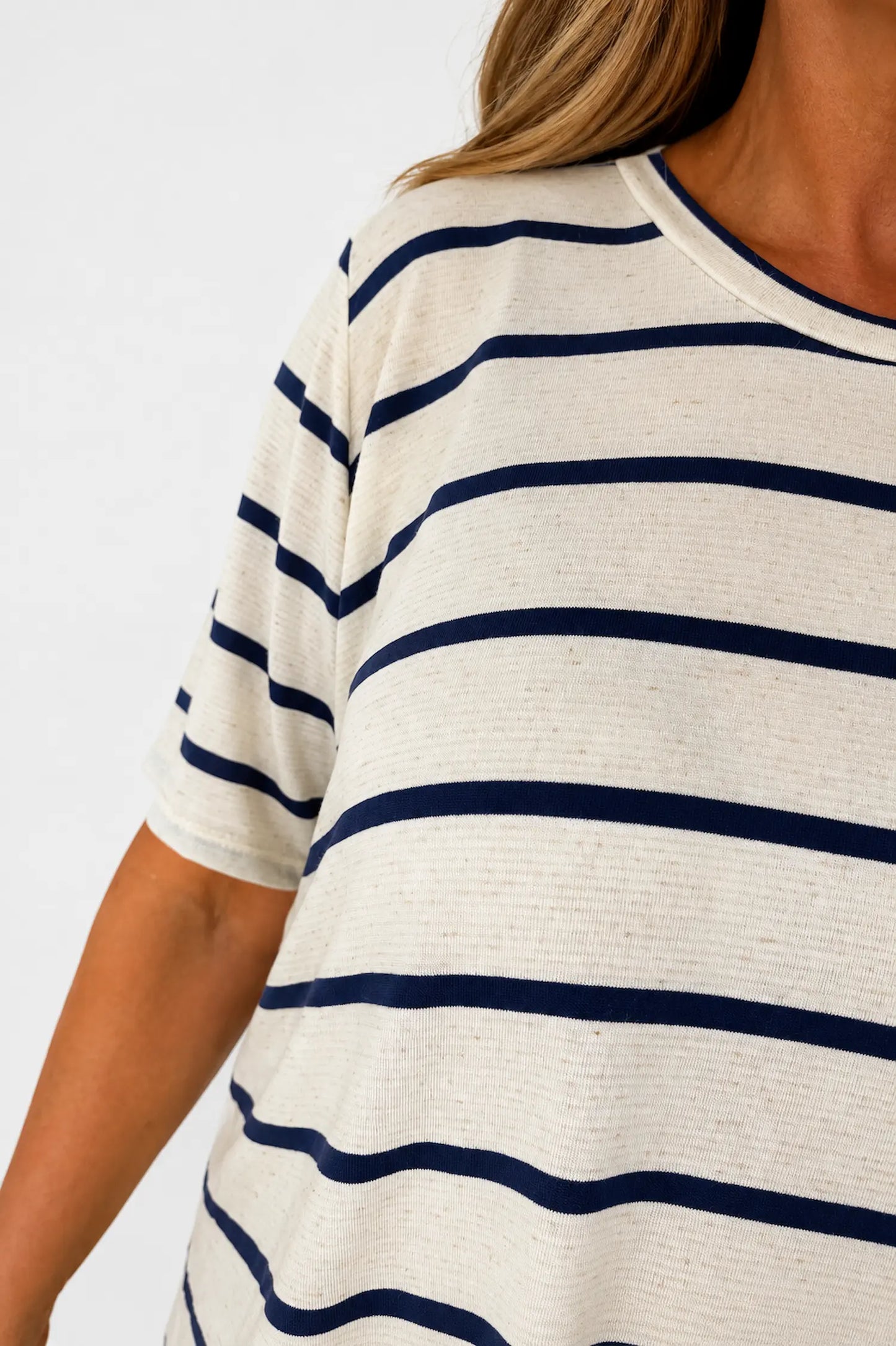 Linen Mix Cindy Stripe Top - Navy