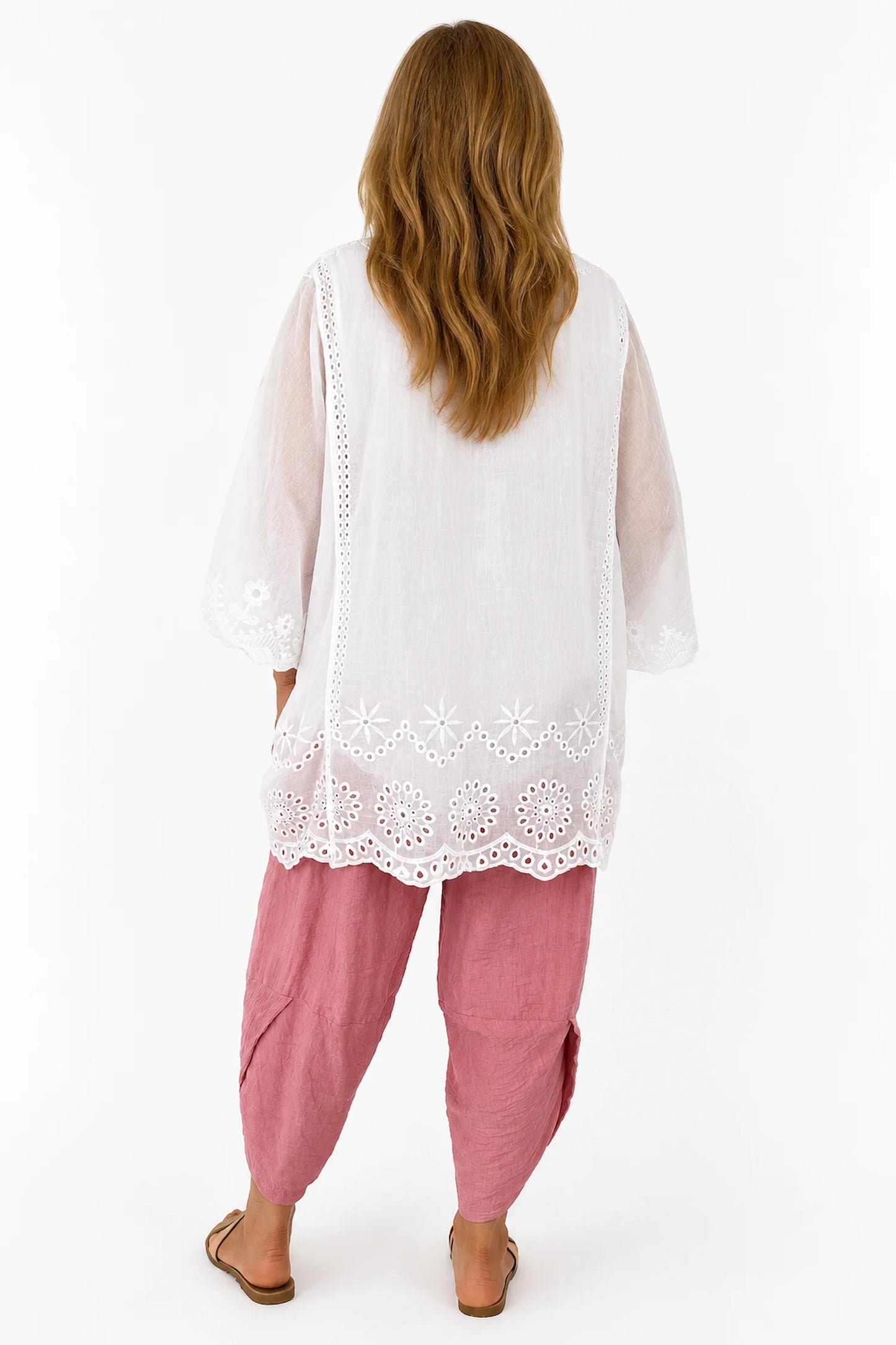 Pure Cotton Embroidery Anglaise Batwing Fara Top - White