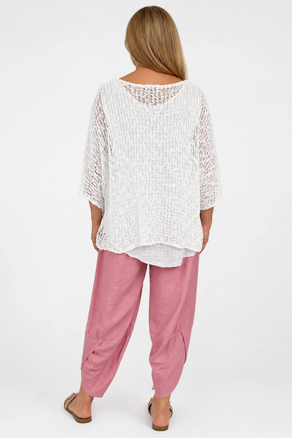 Amelia Ikat Premium Stitch Batwing Crochet - White