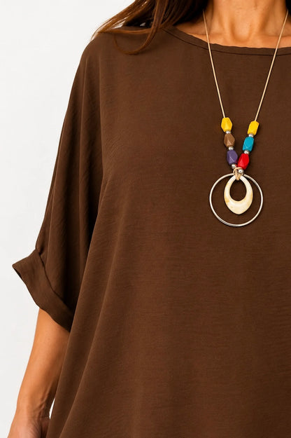 Lightweight Flow Telisa Necklace Top - Chocolate