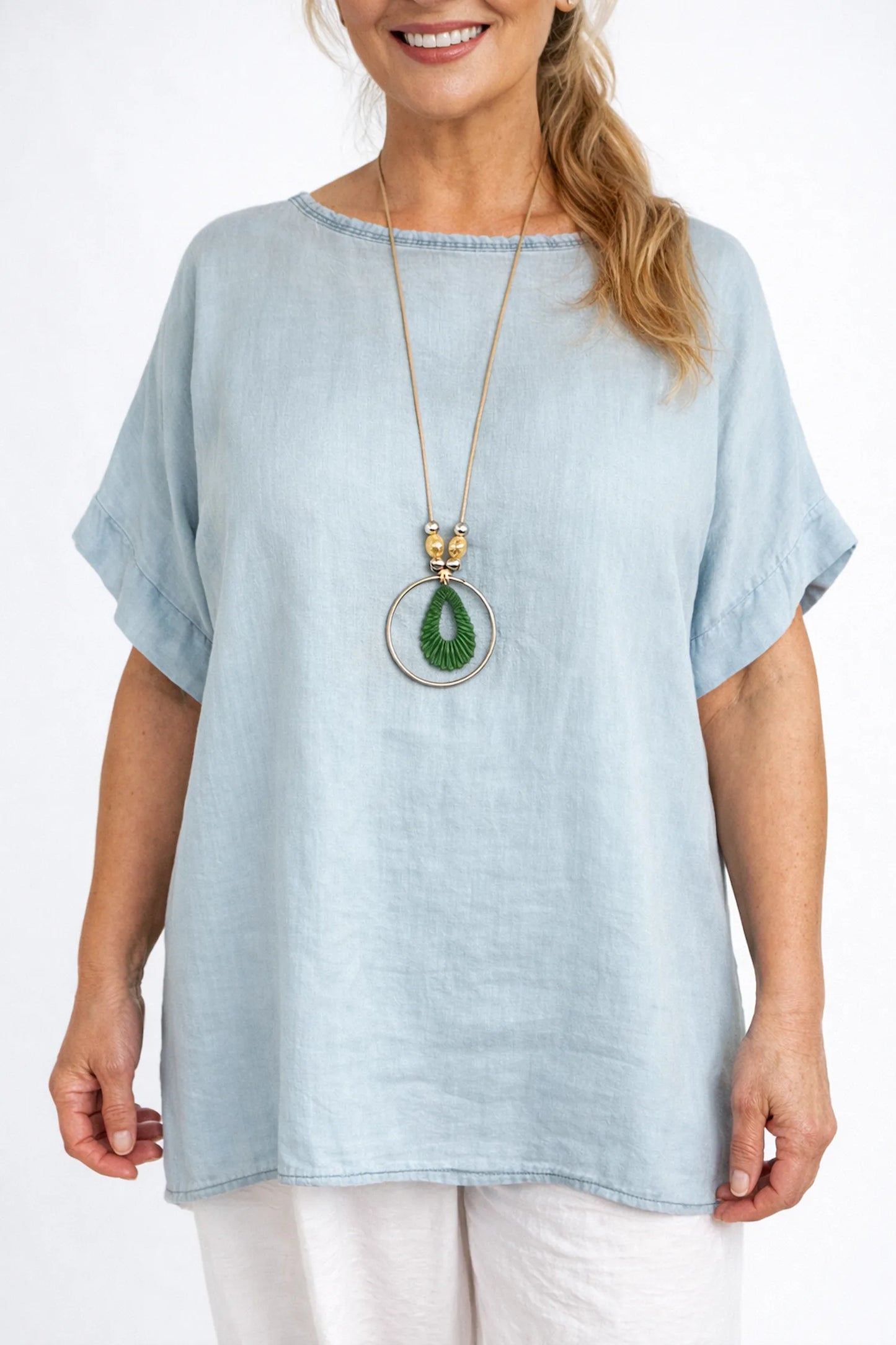 Denim Look Carinella Necklace Top - Light Denim