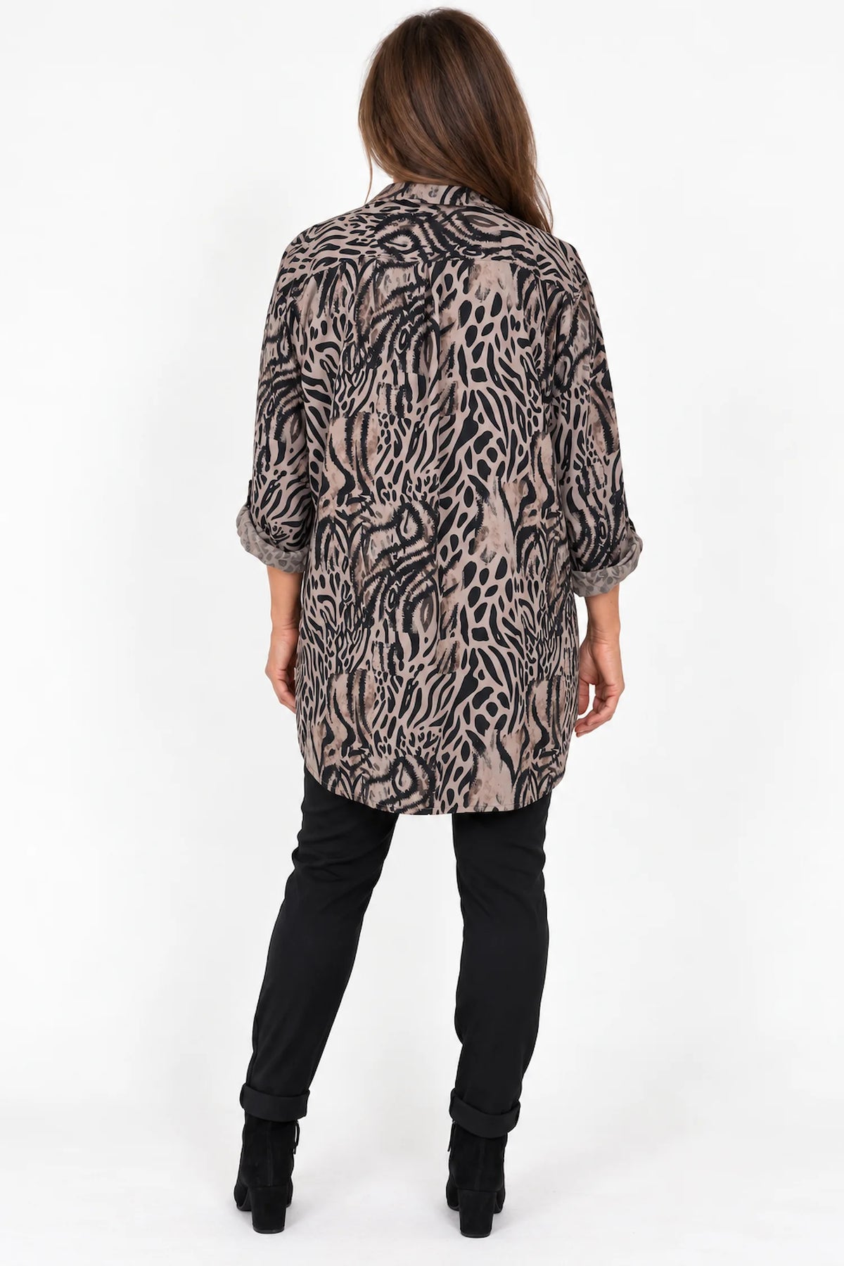 Ziara Button Sleeve Animal Button Shirt - Mocha