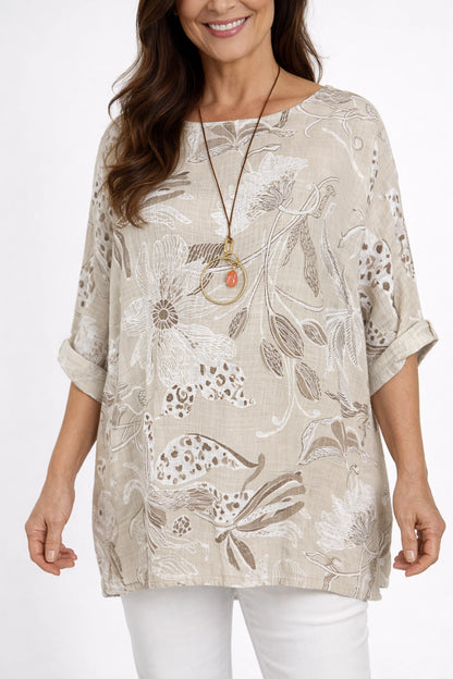 Pure Cotton María Necklace Top - Beige