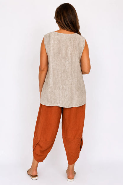 Lightly Textured Button Detail Carla Necklace Vest - Washed Beige