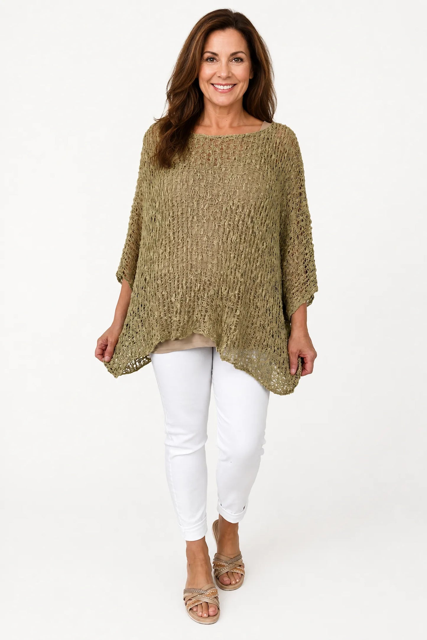 Amelia Ikat Premium Stitch Batwing Crochet - Biscuit
