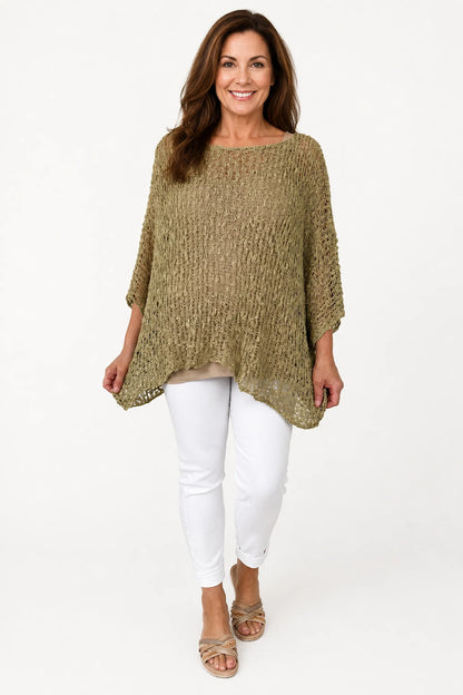 Amelia Ikat Premium Stitch Batwing Crochet - Biscuit