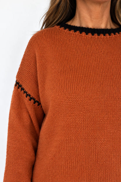 Wool Mix Veronica Lightweight Knit Jumper - Burnt Orange