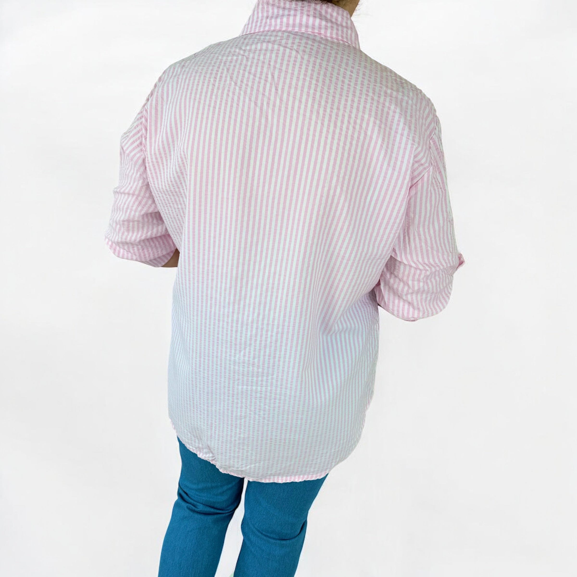 Button Sleeve Cotton Paris Shirt - Baby Pink