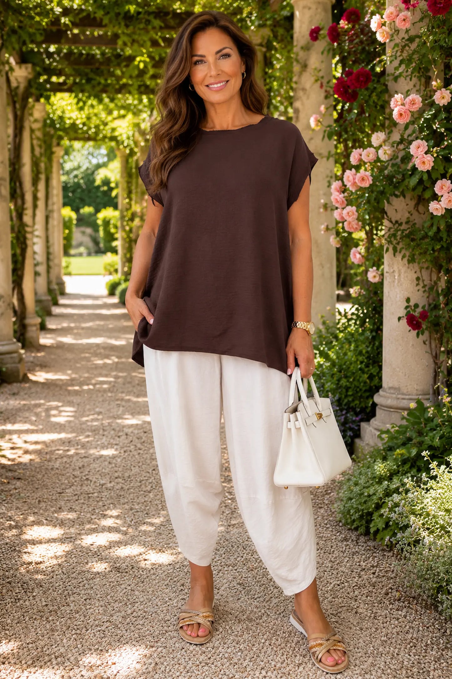 Sara Lightweight Flow Cap Sleeve Top - Chocolate