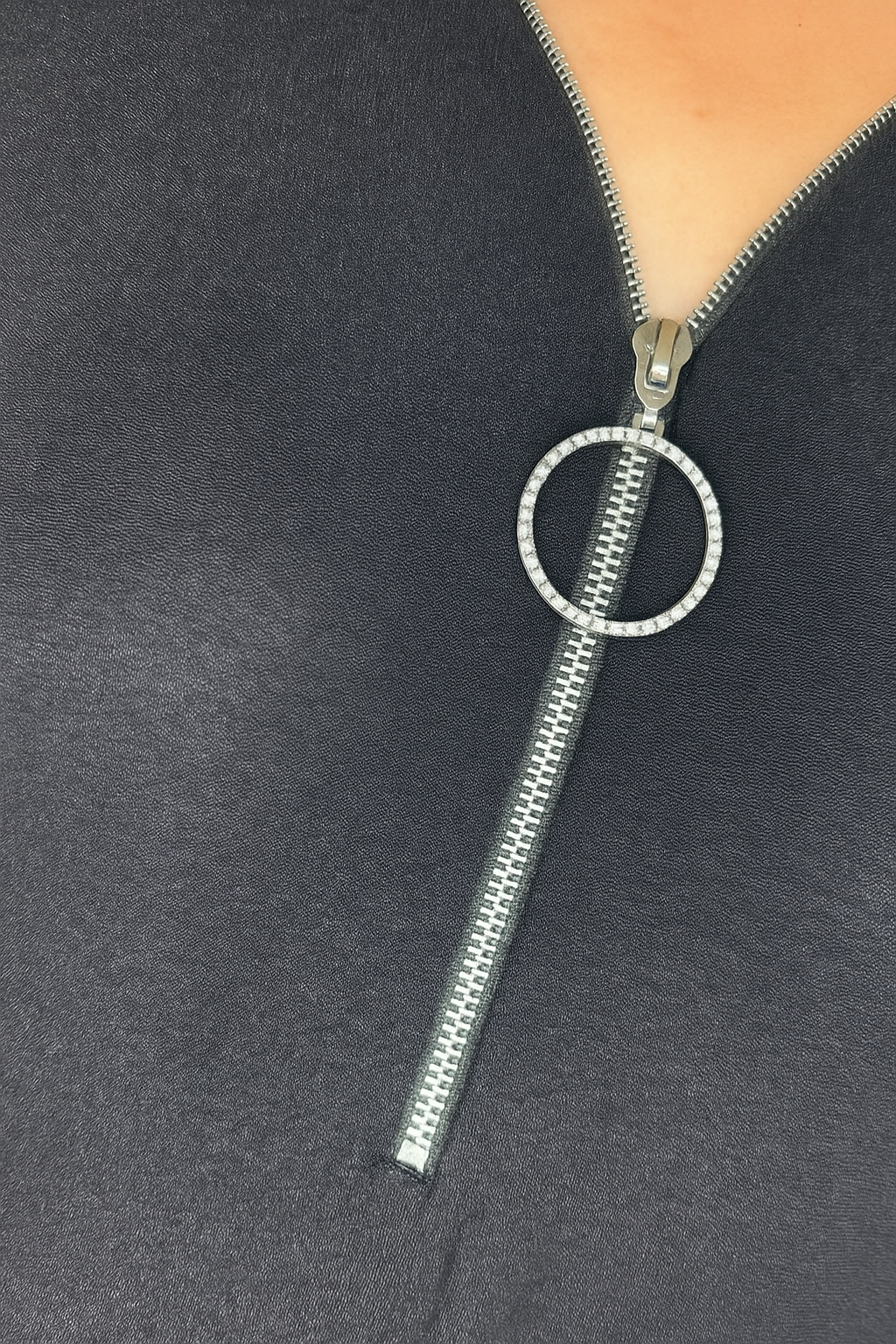 Diamanté Zip Monica Shimmer Top - Black