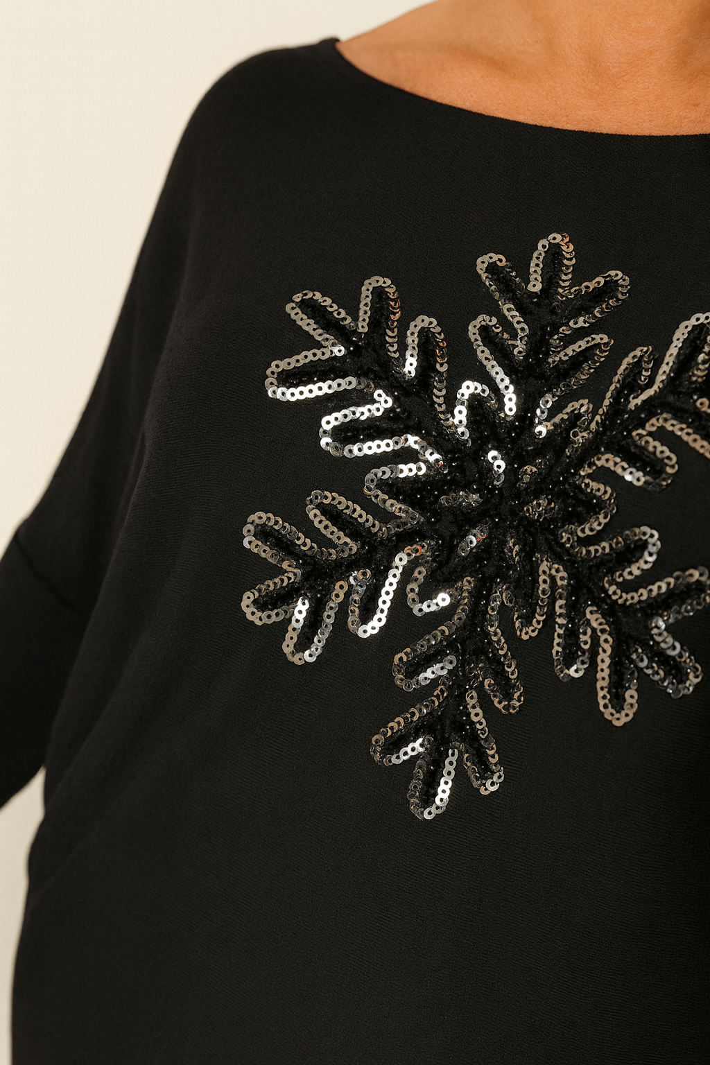 Fine Knit Mirelle Snow flake Top - Black Ice