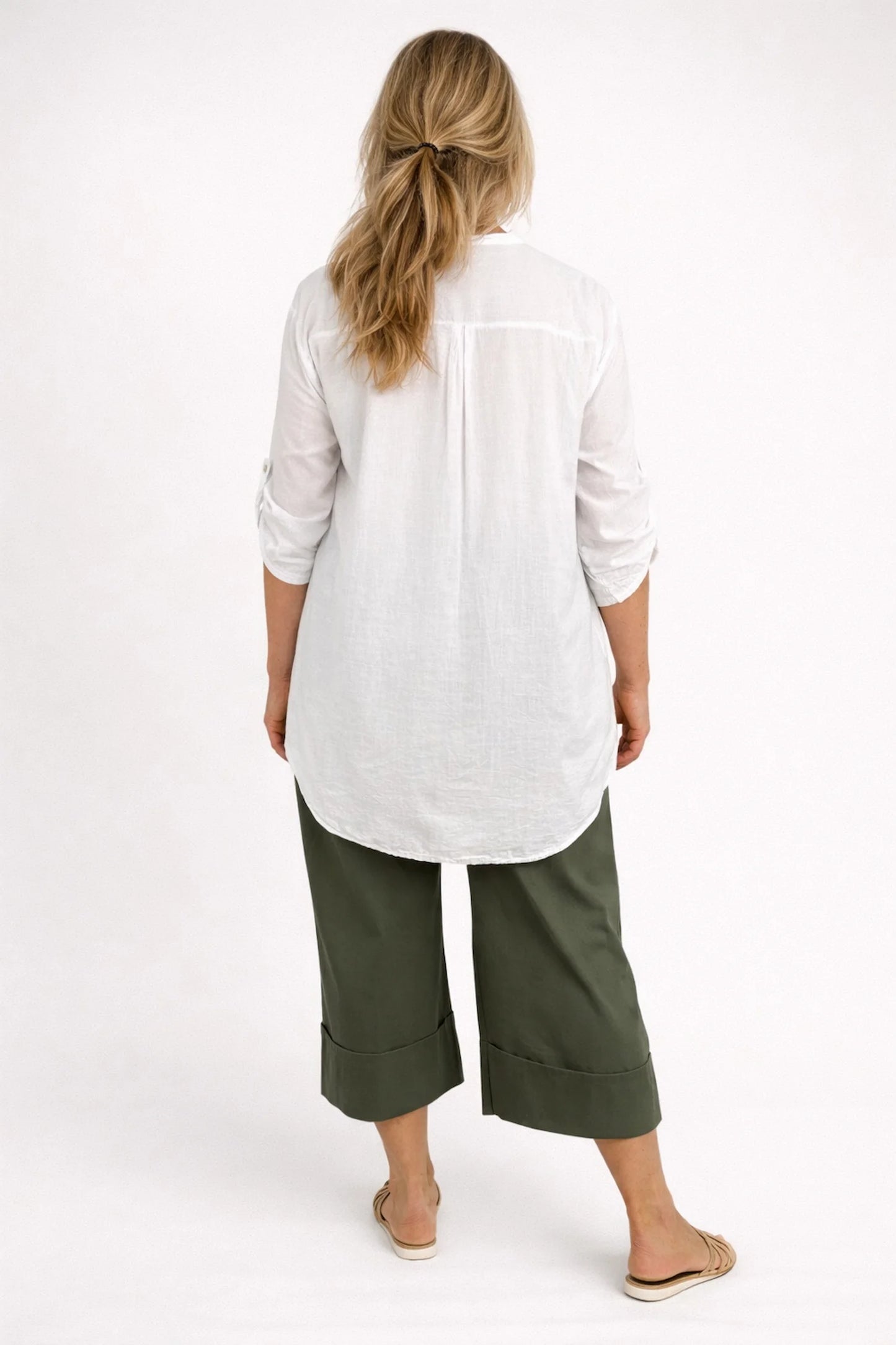 Cotton Button Sleeve Embroidery Anglaise Detail Tatiana Button Shirt - White