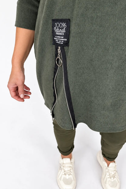 Zipped Hem Badge Detail Ciello Pocket Top - Khaki