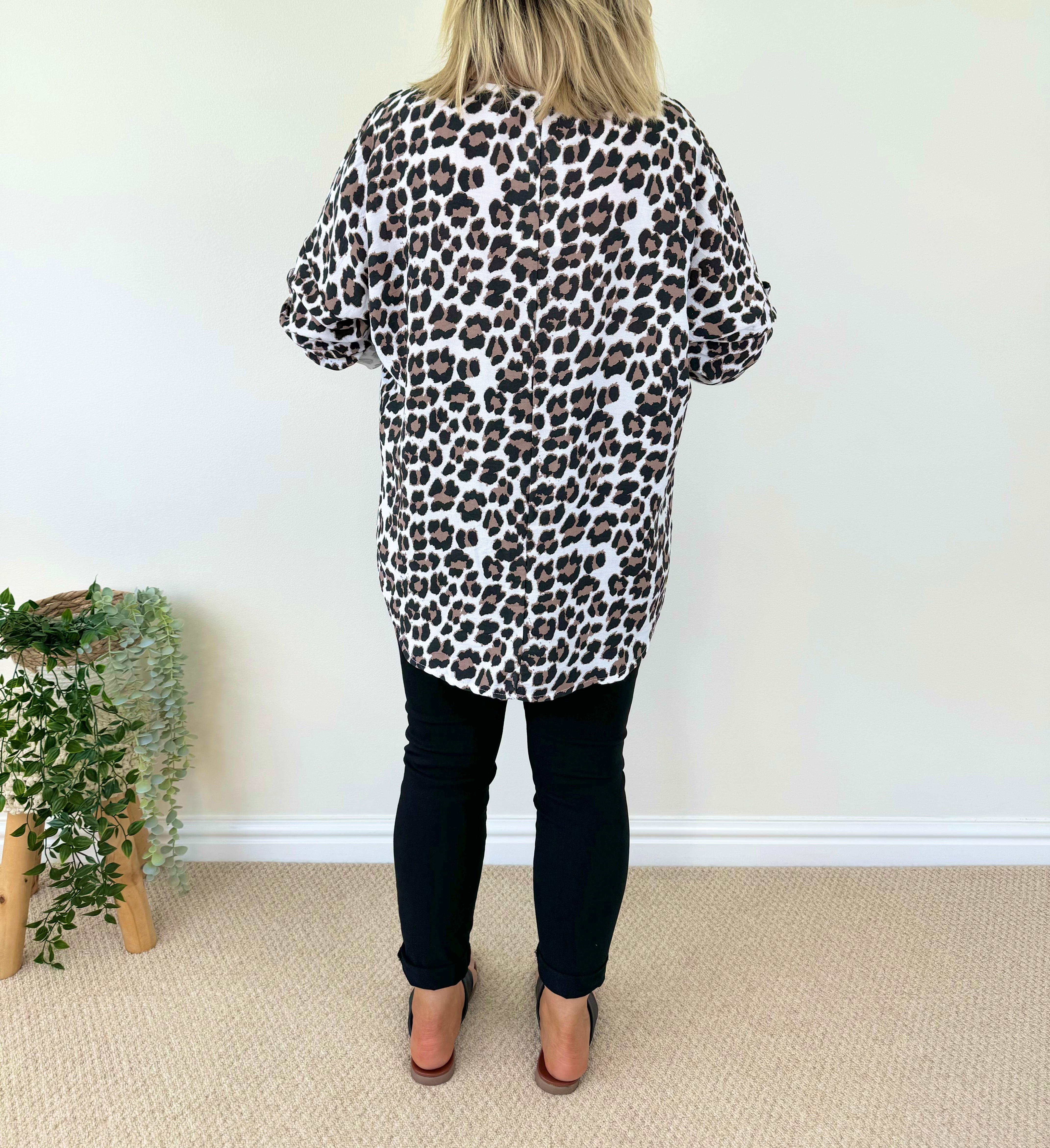 Button Sleeve Viva Leopard Print Top SS24