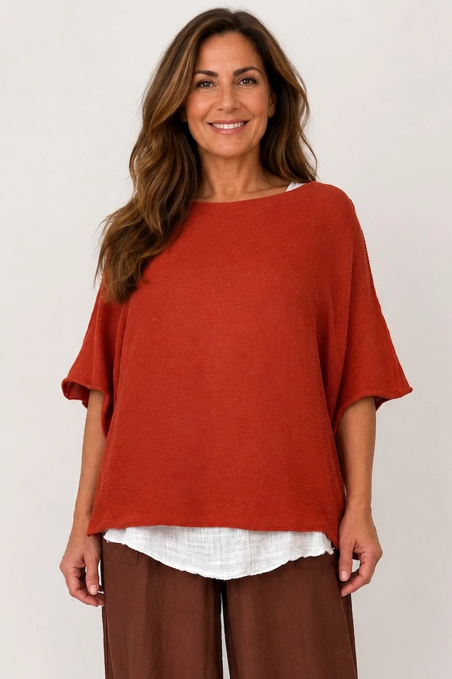 Cotton Seam Sleave Knit Batwing Jude Top - Sunset