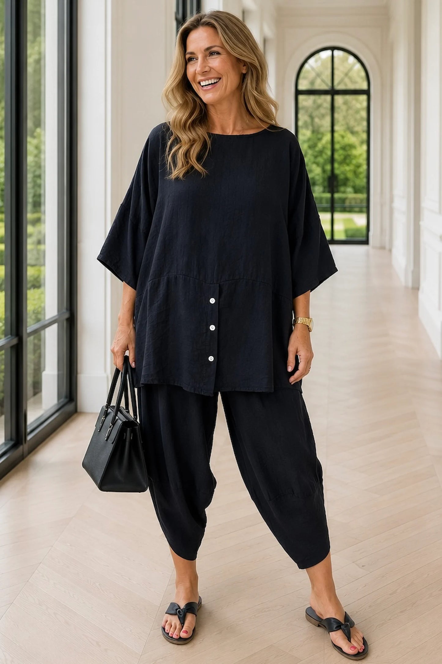 Button Detail Florence Top - Black