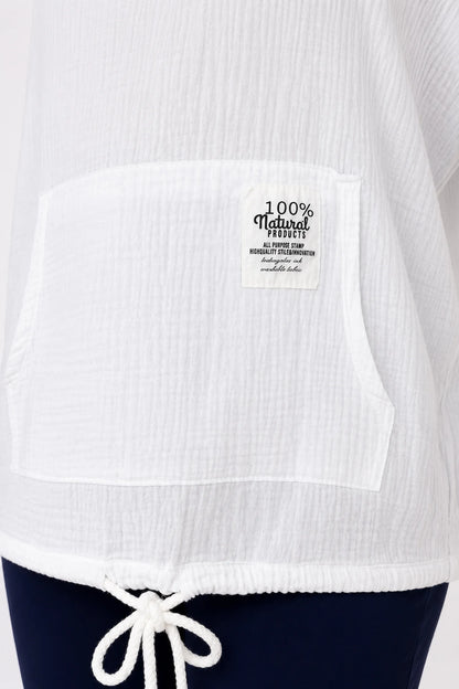 Pure Bubble Cotton Button Sleeve Badge Detail Pocketed Zara Hoodie - White