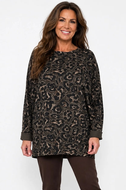 Pure Cotton Divera Leopard Top - Chocolate