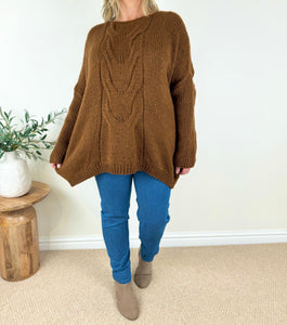 Wool Mix Cable Chunky Knit Valencia Jumper AW24 - Chestnut