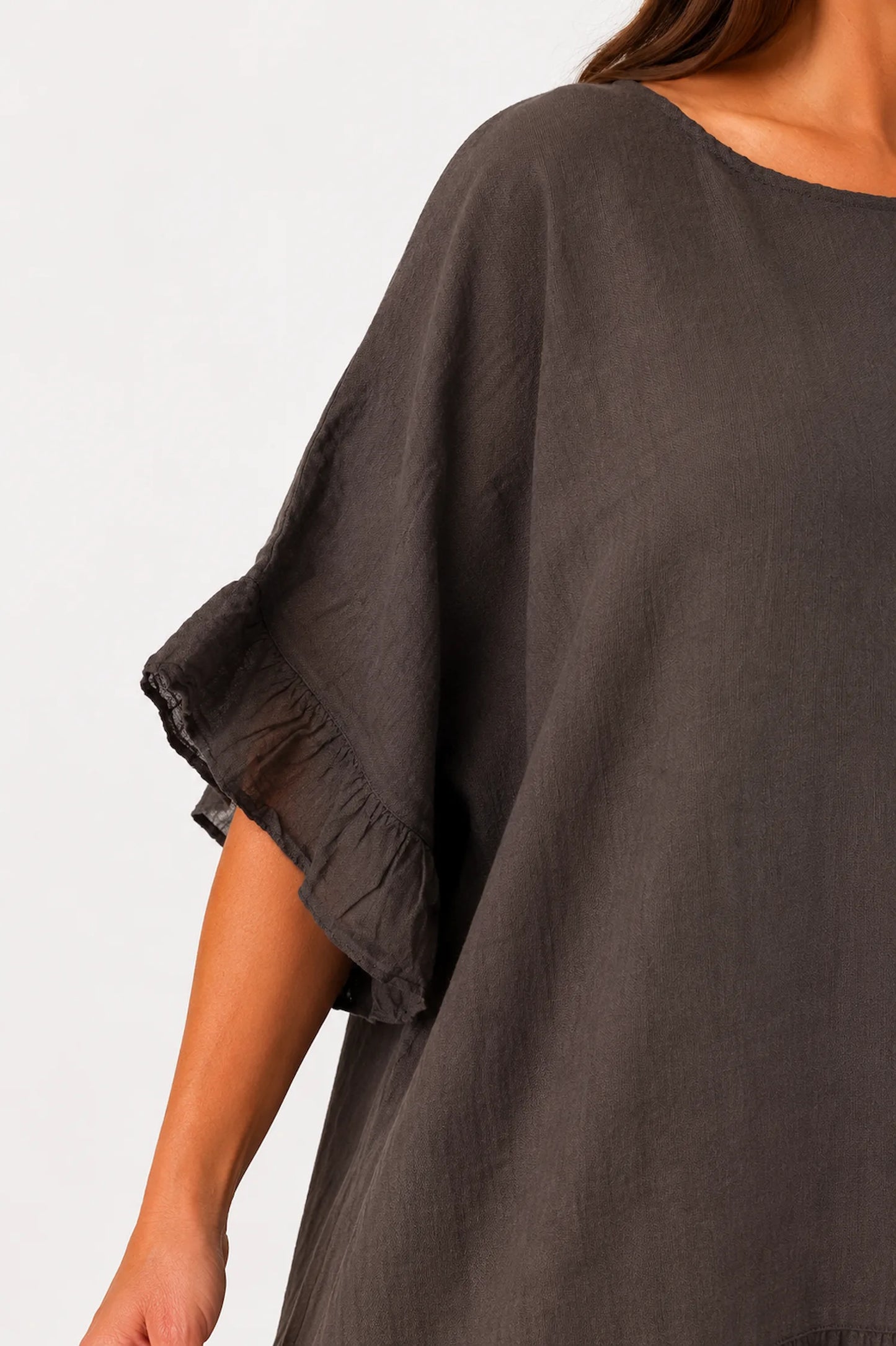 Pure Cotton Anita Frill Top - Chocolate
