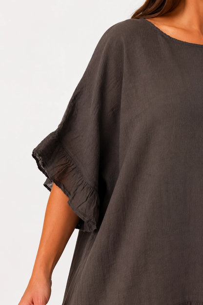 Pure Cotton Anita Frill Top - Chocolate