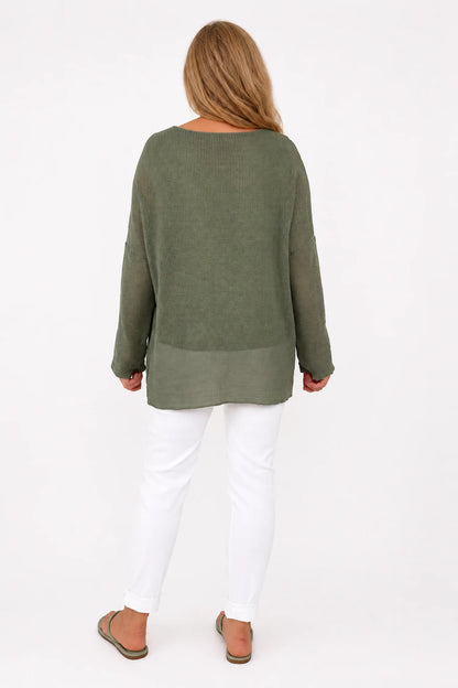 Pure Cotton Fully Lined Amy Mesh Top - Khaki